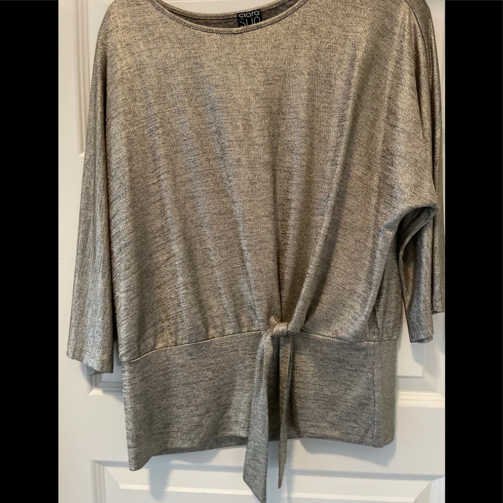 Clara Sun Woo Metallic Shimmer Side Tie Blouse M